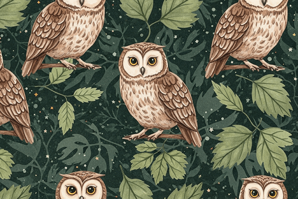 Download Woodland Owl Seamless Pattern Art - Owl Collection