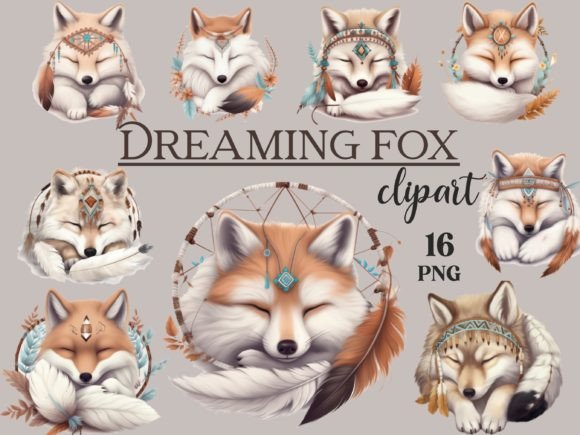 Download Cute Dreaming Fox Boho Clipart - Dreaming fox Collection
