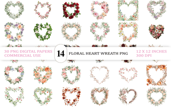 Download Elegant Floral Heart Wreath PNG Set - Png Collection