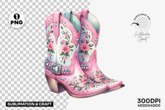 Download Cowgirl Pink Floral Boots Clipart PNG - Png Collection