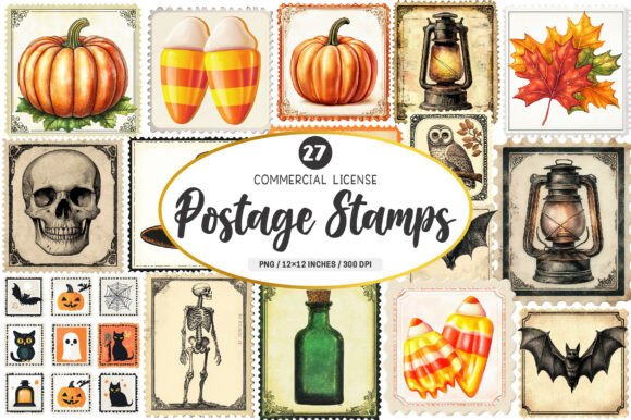 Download Halloween Postage Stamps Clipart Png - Png Collection