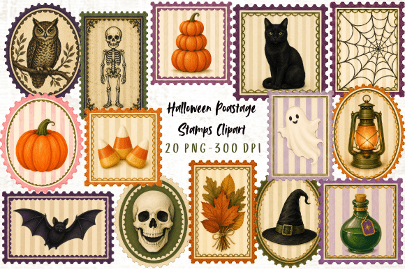 Download Halloween Postage Stamps Clipart PNG - Png Collection