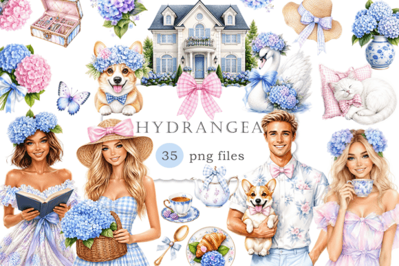 Download Coquette Watercolor PNG Blue Pink Floral - Png Collection