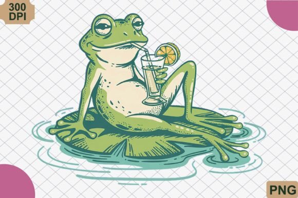 Download Relaxing Frog Drinking Lemonade PNG - Png Collection