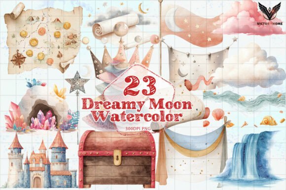 Download Dreamy Moon Watercolor Clipart PNG - Png Collection