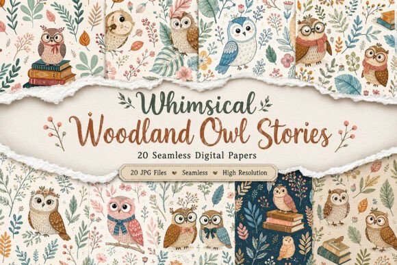Download Whimsical Woodland Owl Stories Seamless - Owl Collection