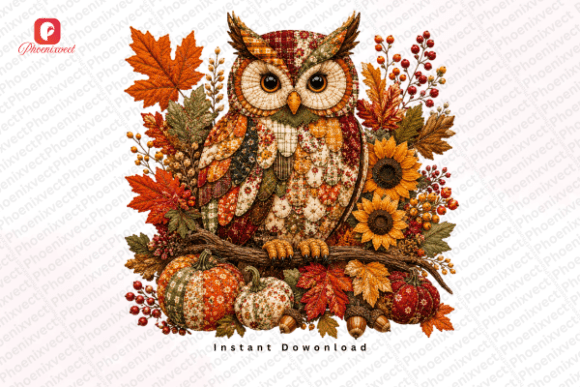 Download Patchwork Autumn Fall Woodland Owl PNG - Png Collection