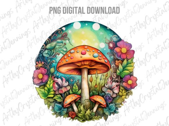 Download Vibrant Retro Floral Mushroom PNG - Png Collection