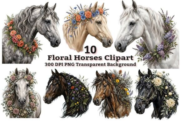 Download Elegant Floral Horse Clipart Bundle PNG - Png Collection