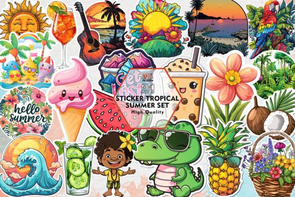 Download Sticker Tropical Summer Set Clipart PNG - Png Collection