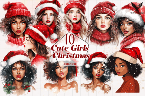 Download Cute Girls Christmas Clipart PNG - Png Collection