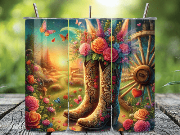 Download Floral Boots Wheel Valentine Tumbler Png - Png Collection