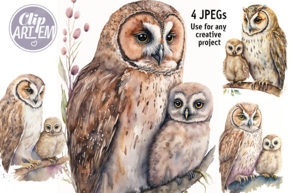 Download Mommy Owl Owlet Watercolor Wall Art Set - Owl Collection
