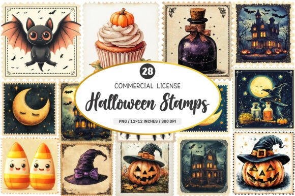 Download Halloween Postage Stamps Clipart PNG - Png Collection