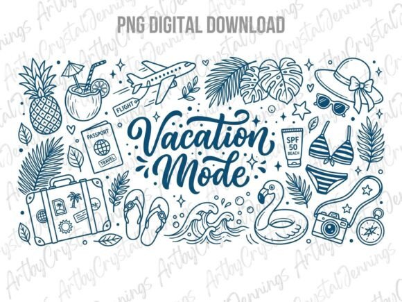 Download Vacation Mode Summer Travel Doodle PNG - Png Collection