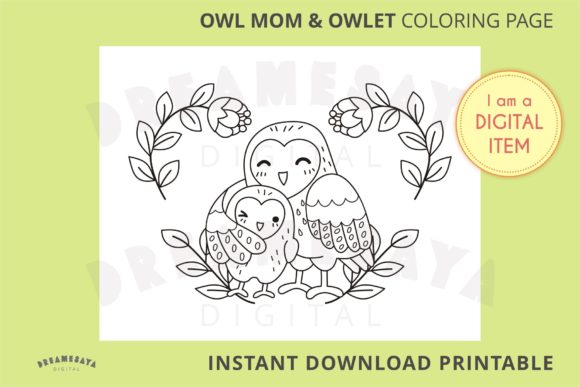 Download Owl Mom &amp; Owlet Coloring Page - Owl Collection