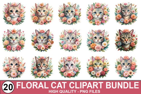 Download Floral Cat Clipart Bundle – PNG Files - Png Collection
