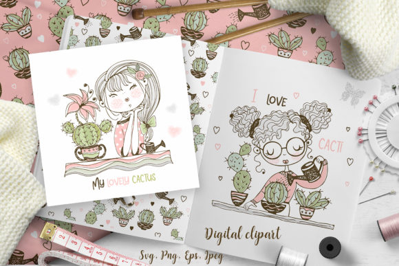 Download Cute Girls Grow Cacti Svg Png - Png Collection