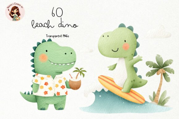 Download Cute Watercolor Beach Dino PNG Clipart - Png Collection