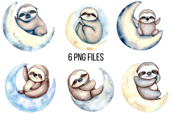 Download Cute Sloth on the Moon Watercolor, PNG - Png Collection