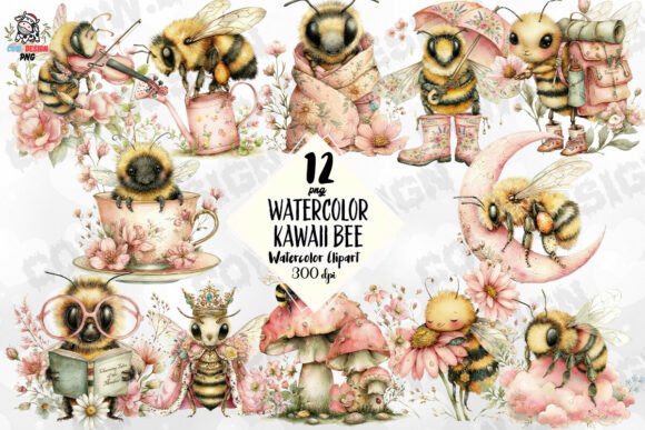 Download Watercolor Kawaii Bee PNG - Png Collection
