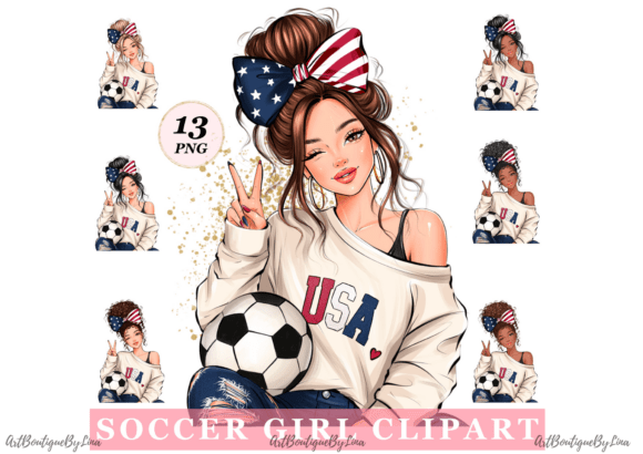 Download Soccer Girl Clipart Bundle, USA PNG - Png Collection