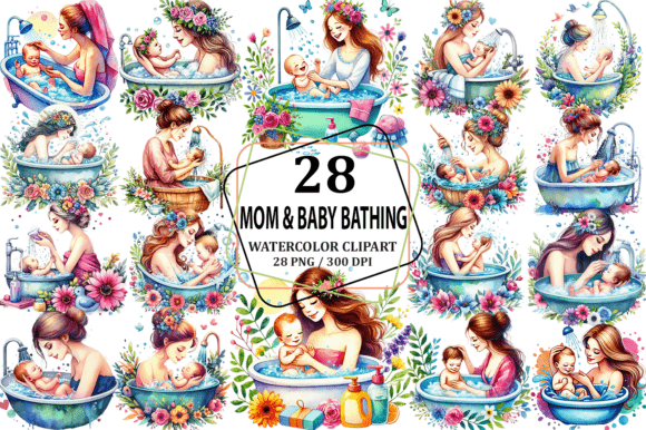 Download Mother &amp; Baby Bathing Clipart PNG Design - Png Collection